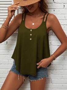 SHEIN LUNE Women's Solid Color Simple Daily Wear Camisole - Army Green - View 1