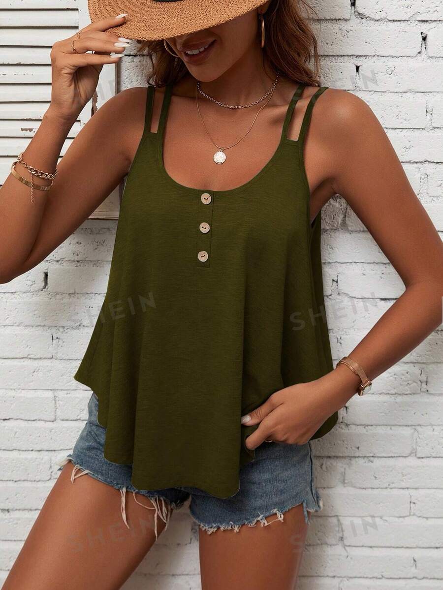 SHEIN LUNE Camisola simple en un solo color para uso diario de mujer - Verde militar - Ver 1