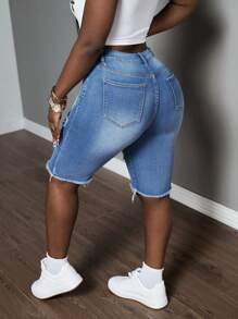SHEIN Slayr Ripped Raw Hem Denim Shorts For Dailywear