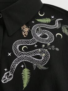 ROMWE Goth 大码蛇纹蝴蝶星月图案连衣裙，学校，夏季