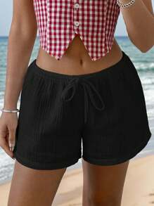 SHEIN EZwear 黑色編織女士素色休閒短褲