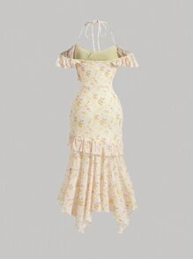 SHEIN MOD Vestido largo de punto floral rosa para el verano, vestidos de mujer rosas, vestido de graduación - Amarillo - Ver 2