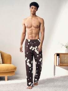 Men's Random Printed Home Pants - Black - View 9