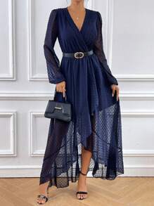 SHEIN Clasi Women's Plain & Simple Daily Wear V-Neck Mesh Dress Fall Cloth For Women