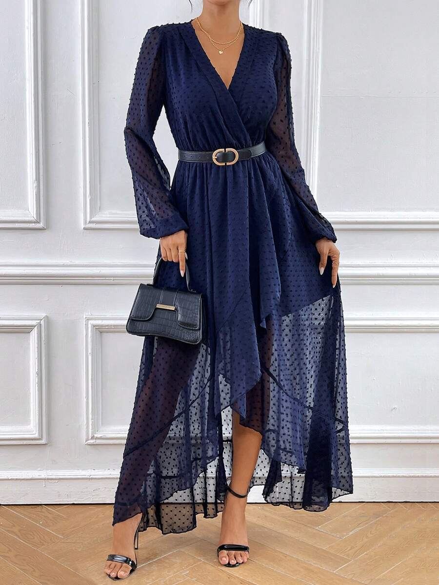 SHEIN Clasi Women's Plain & Simple Daily Wear V-Neck Mesh Dress Fall Cloth For Women