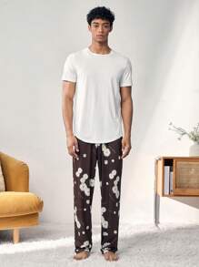 Men's Random Printed Home Pants - Black - View 7