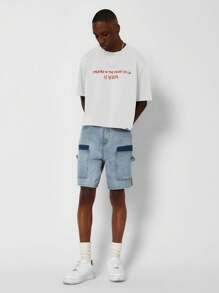 SUMWON Crop Fit Short Sleeve Tee With Front And Back Graphic Print - Beige - View 4