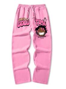 Manfinity LEGND Men Plus Letter & Cartoon Graphic Drawstring Waist Sweatpants - Pink - View 4