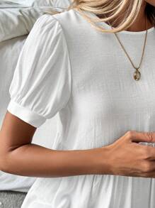 Chiquease قميص أكمام قصيرة رقبة مستديرة من الكتان، تصميم ظهر مفرغ وأربطة قابلة للربط ذاتيًا، بلوزة بيضاء للنساء - أبيض - مشاهدة 7