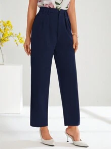SHEIN Clasi Solid Slant Pocket Suit Pants Without Belt In Fall/Winter - Navy Blue - View 5