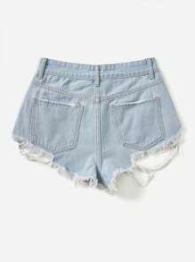 SHEIN EZwear High Waist Ripped Raw Hem Denim Shorts