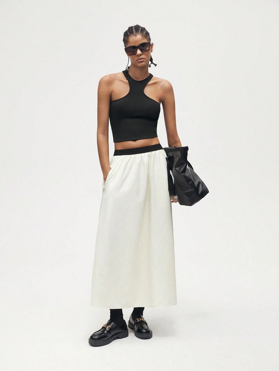 Maija Women's Back To School Colorblock Pocket Skirt - Beige - View 1