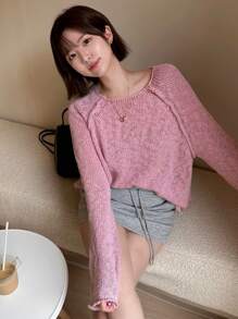 DAZY Women's Solid Long Sleeve Sweater Fall - Pink - View 1