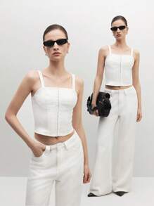 BizChic Women's Business/Office Wear Elegant Open Shoulder Cami Blouse Top, Date Night Outfit - White - View 1