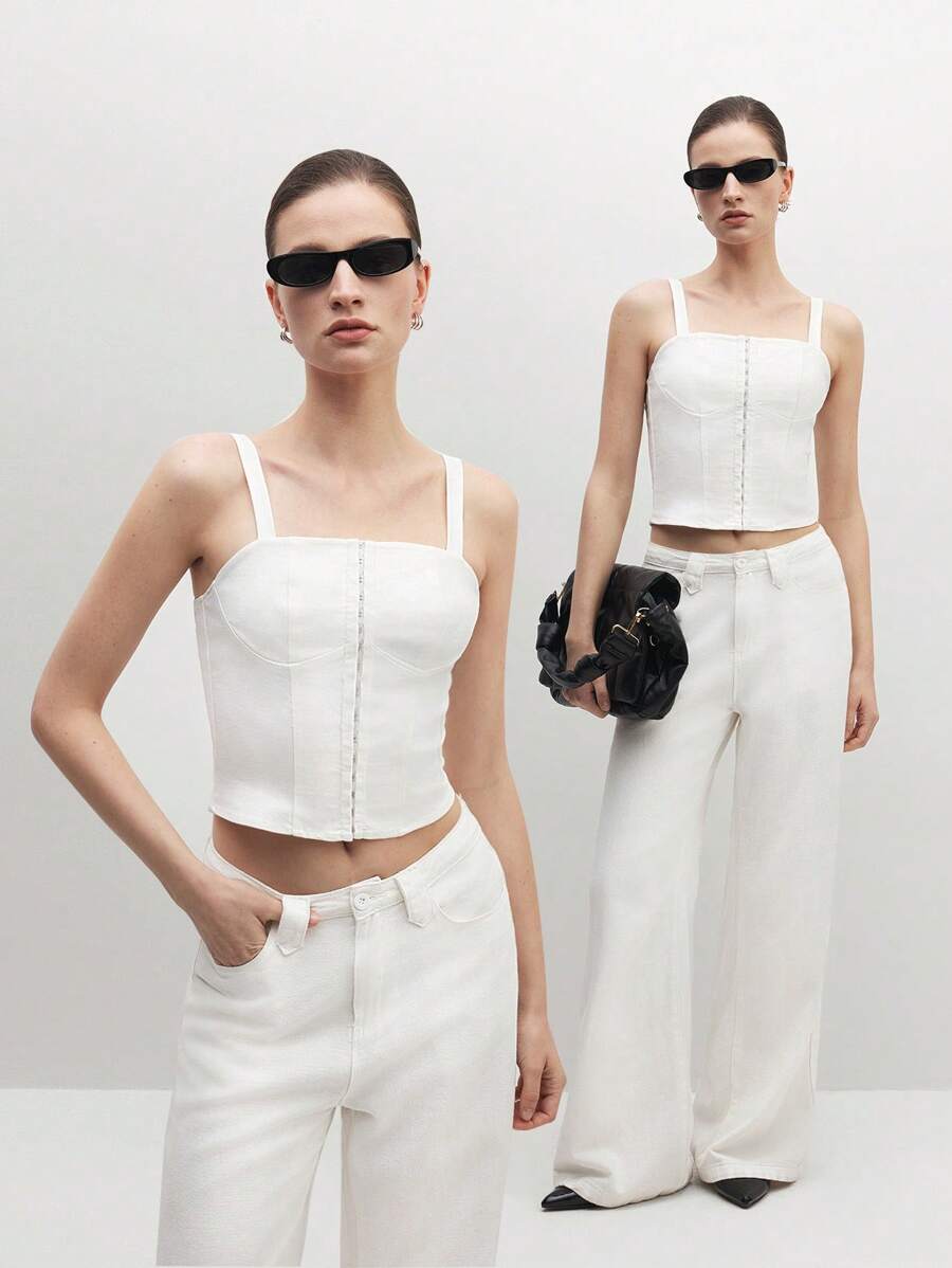 BizChic Women's Business/Office Wear Elegant Open Shoulder Cami Blouse Top, Date Night Outfit - White - View 1