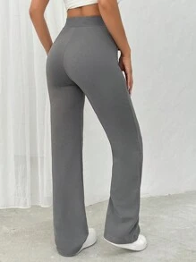 Pantalones grises tejidos con cintura alta para mujer - Gris - Ver 2