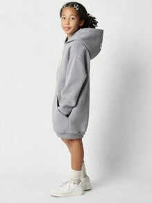 SUMWON College-Stil Nummer Zwei Hoodie Kleid, sportiv langes Loungewear gemütlicher Pullover Sweatshirt, Herbst Winter Athleisure Trainingsanzug-Stil