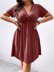 SHEIN LUNE Plus Twist Front A-Line Dress