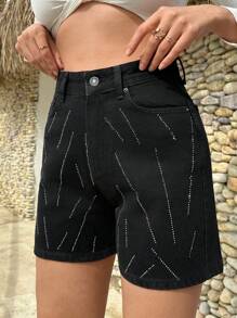 EURMUSE DIAMOND DETAIL HIGH RISE MIIN SHORT - Black - View 1