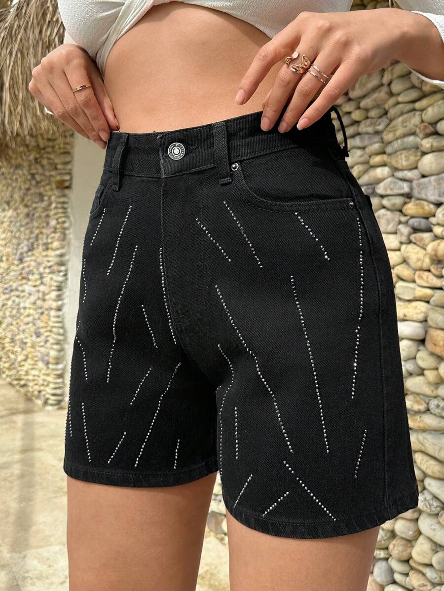 EURMUSE DIAMOND DETAIL HIGH RISE MIIN SHORT - Black - View 1