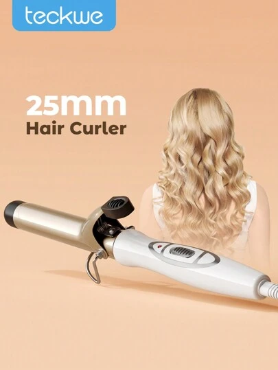 Teckwe 卷发器，25 毫米卷发棒，打造经典卷发，电源线 360° 旋转和 10S 快速定型，适用于短发、中发和长发 - 美国插头