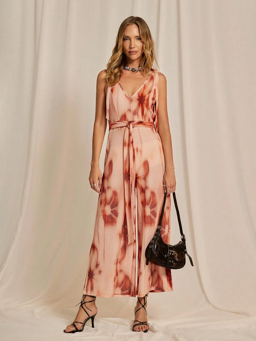 SHEINNeu Women's Random Printed Sleeveless Jumpsuit For Daily Wear, Simple Style,Women Rompers