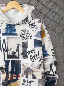 SHEIN Teen Boy Casual Loose Comfortable Hoodie With Letter Print Pattern, Versatile,In Fall/Winter