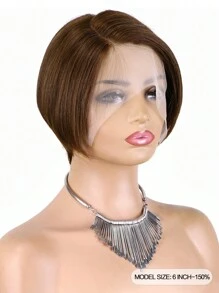 Chocolate Brown Bob Wig Pixie Cut Human Hair Straight Brazilian Virgin Lace Front Wigs For Women T Part #4 Brown Colored Short Bob Wig Natural Hairline - S4 - View 4