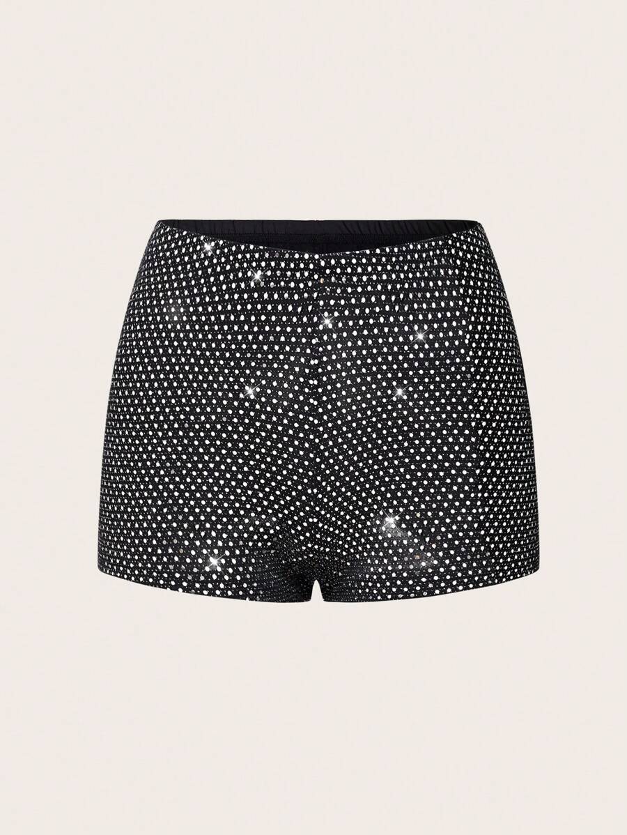 EgrlEra Women's Sexy Shorts With Rhinestone Decoration (Random Cut) Y2K - Black - View 1