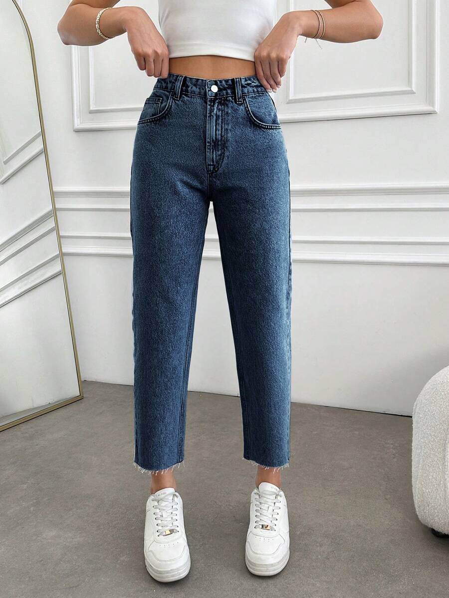 EURMUSE High Waist Mom Fit Jeans For Dailywear - Dark Wash - View 1