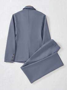 SHEIN LUNE Women's Solid Color Simple Daily Long Sleeve Long Pants Suit - Grey - View 2