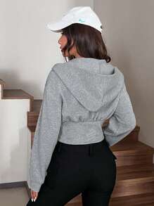 SHEIN EZwear 秋冬款拉链不对称下摆短款连帽衫