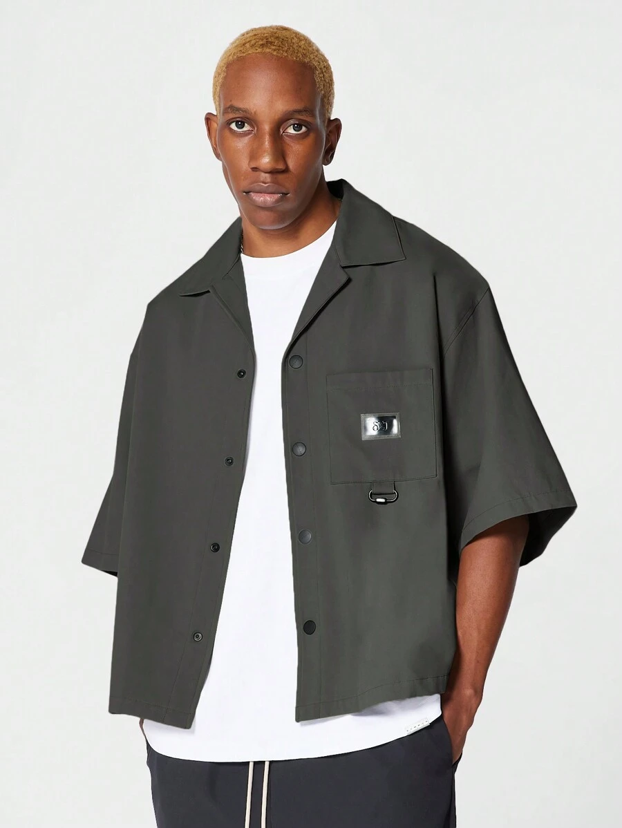 SUMWON Camisa de ajuste cuadrado con detalle de bolsillo - Gris Oscuro - Ver 1