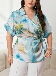 Modelyn Camisa simple diaria de manga corta estampada para mujer de talla grande