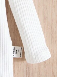 SHEIN Newborn Baby Girl Solid Color Long Sleeve Jumpsuit With Ruffle Trim And Footed Pants Cute Baby Pajamas - White - View 3