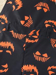 SHEIN Tween Girl Halloween Print Overall Romper - Black - View 5