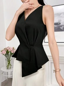 Modelyn Solid Asymmetrical Hem Blouse