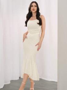 Modelyn 實心背心上衣和人魚裙摆 - 杏色 - 查看 7