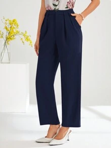SHEIN Clasi Solid Slant Pocket Suit Pants Without Belt In Fall/Winter - Navy Blue - View 3