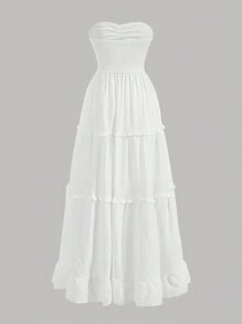 Aloruh Ladies Solid Color Simple Style Strapless Dress For Daily Wear - White - View 2