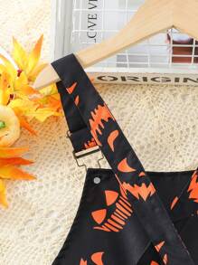SHEIN Tween Girl Halloween Print Overall Romper - Black - View 6
