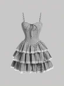 SHEIN MOD Women's Blue And White Gingham Dress, Perfect For Picnics, Vacation, Beach, Countryside And Spring Break - Black and White - View 1