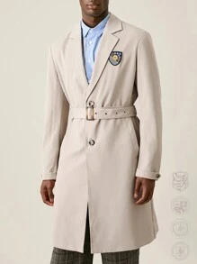 Manfinity VCAY Men's Long Woven Overcoat With Fitted Long Sleeves,Back To School, Plain, Going Out, For Fall Winter - Khaki - View 1