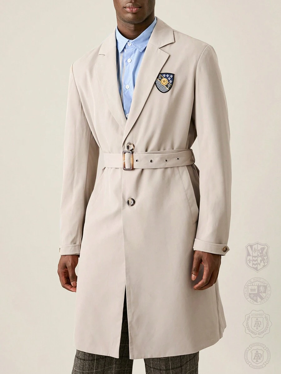 Manfinity VCAY Men's Long Woven Overcoat With Fitted Long Sleeves,Back To School, Plain, Going Out, For Fall Winter - Khaki - View 1