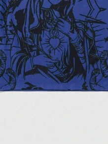 ROMWE MEN Street Life Summer Casual Graphic Men'S Figure Graphic Short Sleeve Polo Football Jersey Style Shirt, Suitable For Daily Wear In Spring And Summer, School - Blue - View 3