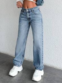 EURMUSE Women's Daily Casual Straight Leg Jeans - Baby Blue - View 5