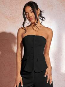 SHEIN BAE Damski garnitur bez ramiączek w kolorze khaki, letni strój biznesowy