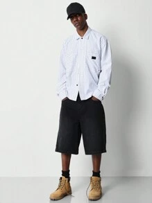 SUMWON Pinstripe Crop Fit Shirt - Grey - View 4