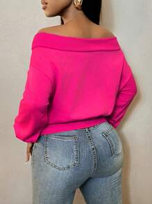 SHEIN SXY Plus Size Plus Size Off Shoulder Long Sleeve Letter Print Casual Sweatshirt, For Winter Fall Autumn