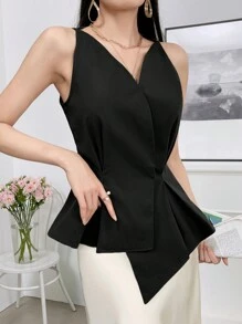 Modelyn Solid Asymmetrical Hem Blouse